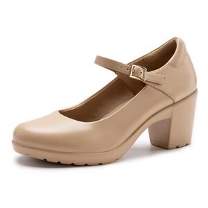 Athlefit Women's Chunky Mary Jane Heels Low Block Closed Round Toe Pumps Comfor